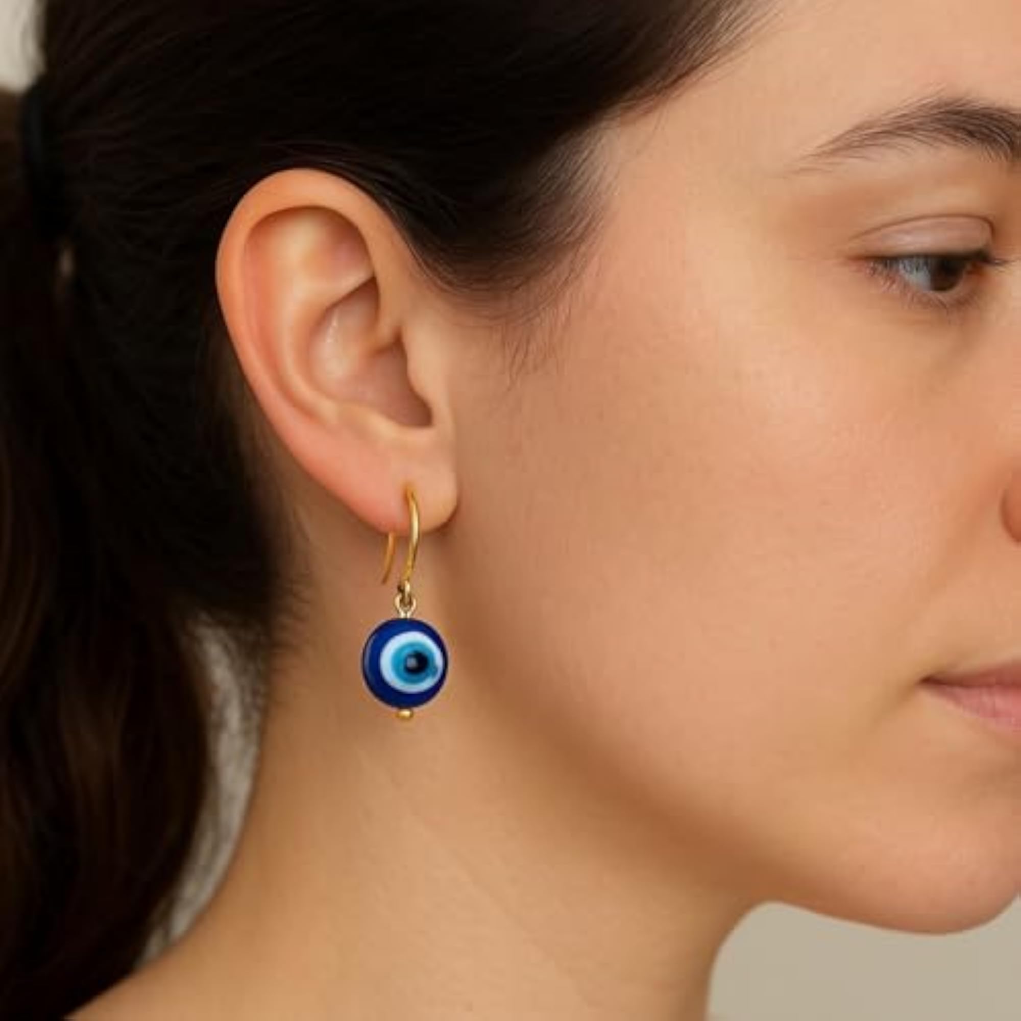 Gold Plated Blue Evil Eye Round Dangler Earrings for Women
