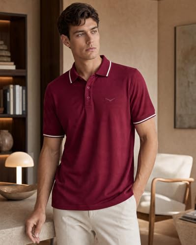 Image of NOBERO Men's Travel Polo T-Shirt | Premium Cotton Stretch Fabric | Anti-Odor & Water-Repellent | UPF 50+ Sun Protection | Regular Fit Polo Collar Casual Wear