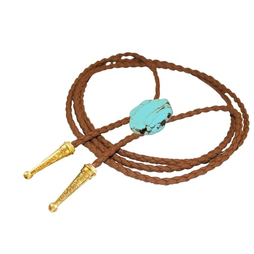 Image of Daisy Del Sol Gemstone Bolo Tie Braided Vegan Faux Leather Natural Stone Gold Handmade Necklace Adjustable Boho Western Jewelry