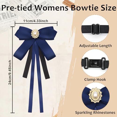 Image of LJBFNN Womens Bow Tie, Clip on Bow Ties Pre Tied Bowtie for Women Girls Ribbon Rhinestone Bow Tie for Shirt Uniform Wedding