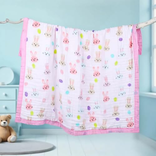 Image of SMILE BABY 100% Organic Cotton 6-Layer Muslin Baby Blanket (100x110 cm) is Super Soft, Breathable, and Gentle on Baby's Skin. Perfect for Comfort, Warmth, and Everyday use. Includes 1 Blanket