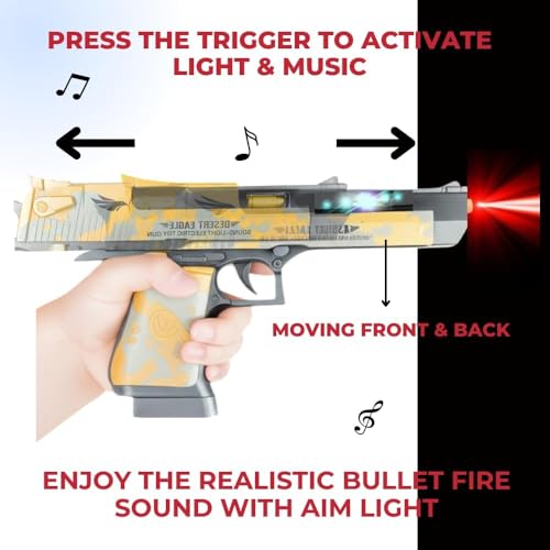Image of Musical Army Style Toy Gun for Kids with Projection Light, Telescopic Moving Barrel, Battery Operated Pistol with Sound & Flashing Lights, Role Play Toy for Boys & Girls (Color May Vary)