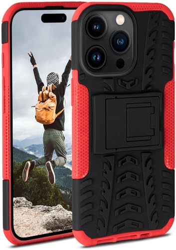 Coque iPhone 15 Pro ONEFLOW blindée rouge et noir avec support intégré