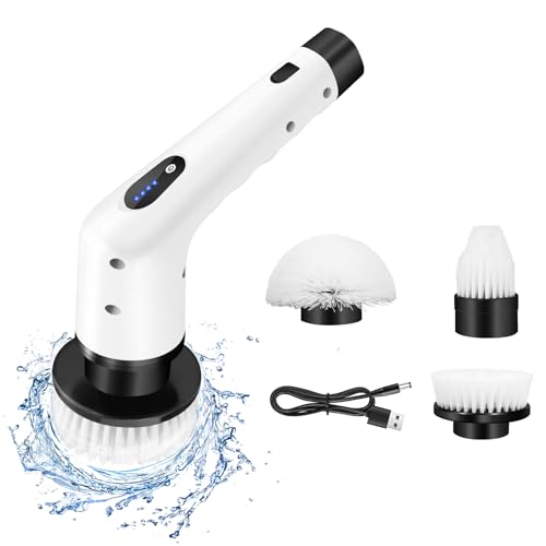 Brosse Rotative Nettoyage Electrique Carrelage, Électrique Cleaning Brush Rechargeable sans Fil avec 3 Têtes de Brosse Interchangeables pour Cuisine, Nettoyeur de Joints de Salle de Bain