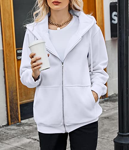 Beufri Women's Beach Outfits 2022 Vacation Hoodies Teen Girl Fall Jacket Oversized Sweatshirts Casual Zip Up Y2K Cothes White 2Xl #TOP3