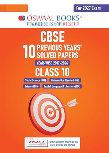 Image of Oswaal CBSE 10 Previous Years Papers | Year-wise: Solved Papers (2017-2026) for Class 10 | Includes 2026 Papers (Delhi & Outside Delhi)- fully solved|NCERT & Competency-based questions| For 2027 Exam