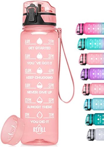 Geritto Motivational Water Bottle with Time Marker, 26/32 Oz BPA Free Water Bottles with Fruit Strainer, Wide Mouth and Fast Water Flow Motivational Water Bottle, Leak-Proof Water Bottle with Strap