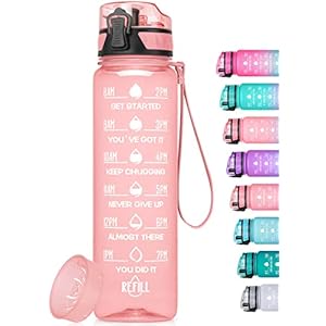Geritto Motivational Water Bottle with Time Marker, 26/32 Oz BPA Free Water Bottles with Fruit Strainer, Wide Mouth and Fast Water Flow Motivational Water Bottle, Leak-Proof Water Bottle with Strap
