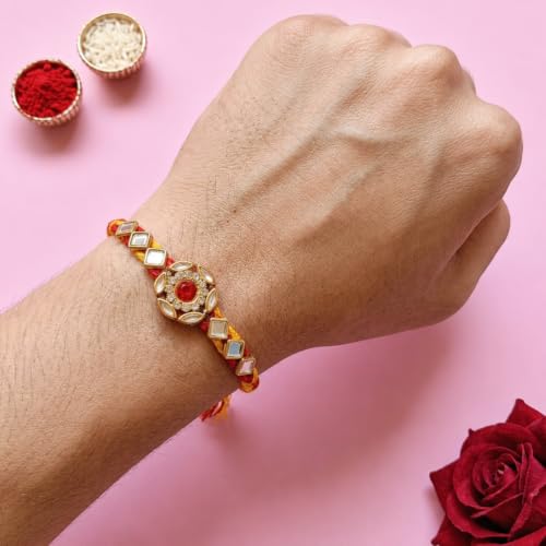 Image of Rakhi set for brother 5pcs with roli chawal | Traditional Handmade rakhdi for bhai | Raksha Bandhan Combo