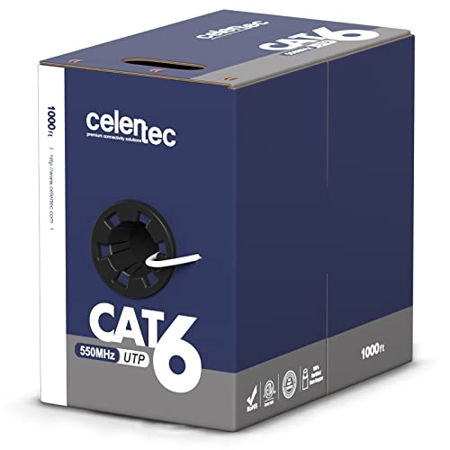celertec CAT6 Ethernet Cable, 1000ft, 23AWG Solid Bare Copper, Unshielded Twisted Pairs(UTP), 550MHz, ETL Listed &CMR Riser Rated, Indoor, Bulk Ethernet Cable, Pull Box -White