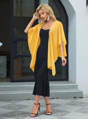 Avidlove Sheer Chiffon Capelet Pullover Cape Shawl Cover Up for Wedding Guest Evening Party Yellow One Size — view 2
