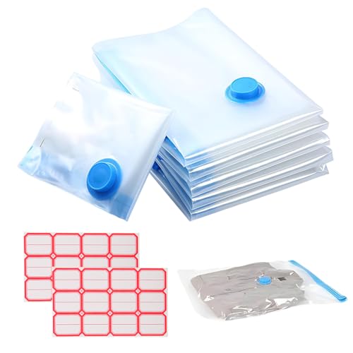 JUGUTA Bolsas De Vacío Para Ropa Viaje, 6 Unidades 30×40 Cm Bolsas Almacenaje Ropa Con 2 Etiquetas Autoadhesivas, Plegables, Ligeras, Flexibles Y Resistentes, Sacos Vacuo Para Equipaje