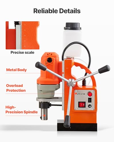 VEVOR Magnetbohrmaschine 1200 W 38 mm Bohrdurchmesser, 10000 N Power Mag Bohranlage, 900 U/min Drehzahlen mit Weldonschaft & effizienter Kühlung, für Metalloberflächen Industrie Heimwerker
