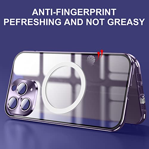 Case For Iphone 14 Pro Max, Jonwelsy 360 Degree Double-Sided Protection Compatible With Magsafe Magnetic Adsorption Metal Bumper Front Tempered Glass Back Frosted Pc Cover For 14 Pro Max 6.7" (Purple) #TOP4