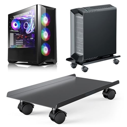 Soporte móvil para CPU de acero con ruedas bloqueables, carrito móvil para caja PC tower gaming ATX miniatura 3