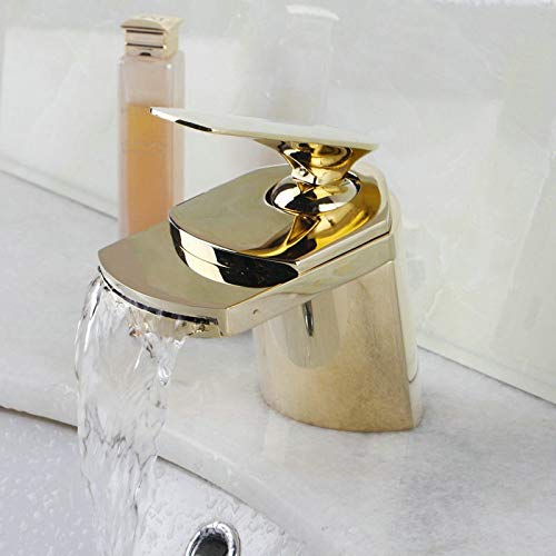 GXRQLHYZ Grifo de Lavabo Cascada Negra Grifos baño Agua fría y Caliente Mezclador Cascada Cromado Agua Grúa(Golden Finished)
