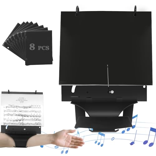 Flute Lyre, Flip Folder Marching Band, Clarinet Lyre with Adjustable Strap, Includes 8 Pcs Double-Sided Flip Folio Pages for Flute, Piccolo, Trumpet, Oboe and Brass Instruments