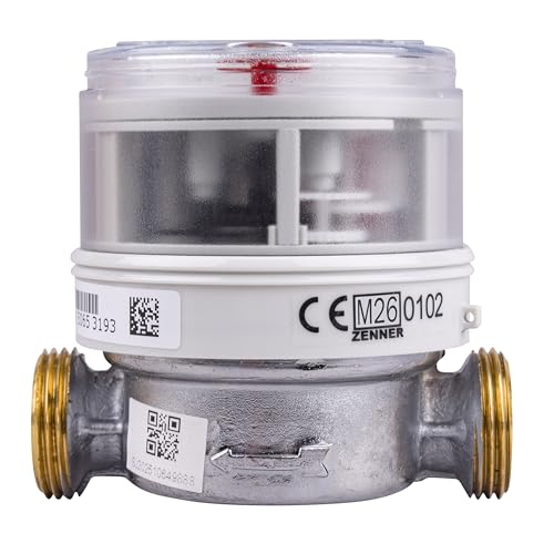Zenner Wasserzähler 1/2 Zoll, Kalt- und Warmwasser, 80 mm Baulänge, mit Verschraubung und Dichtungsset,Eichung 2026 mit Kennzeichnung \ CE M26 0102\ Seitlich am Zähler.