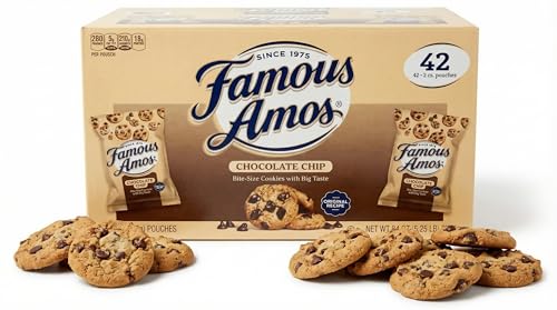 Famous Chocolate Chip Cookies, Bite-Size, 2 oz Individual Bags, 42 Count (1 Pack - 42 Pouches)