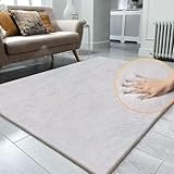 ORINOVA Faux Fuzzy Machine Washable Bunny Fur Area Rugs for Living Room Grey Fluffy Rug for Bedroom