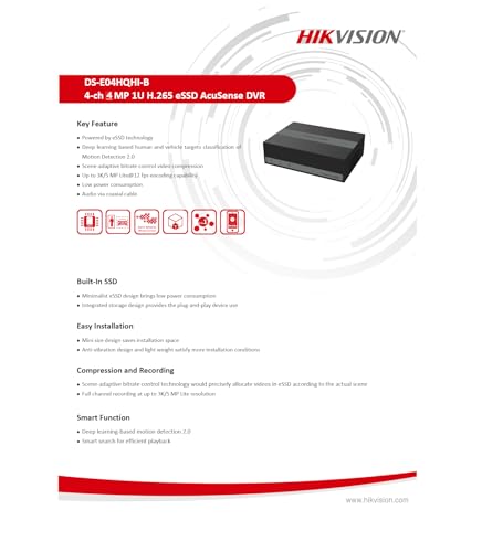 Image of HIKVISION 4 Channel H.265 [Built-in 512 GB SSD] eDVR Human and Vehicle Motion Detection 2.0 Up to 3K /5 Mega Pixel Camera Support DVR with 14 Days Recording* + USEWELL HDMI, Black