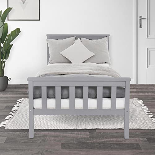 ML DESIGN modern living - ML-Design Lit Simple 90x200 cm avec Cadre et Sommier à Lattes, Bois de Pin Massif Gris Clair, avec Tête et Pieds, Construction Solide et Robuste, Mobilier pour Enfants, Adultes ou Invité