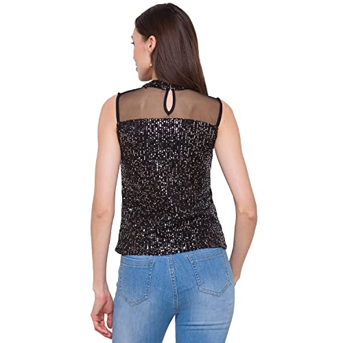 Image of Globus Women Black Embellished Net Top