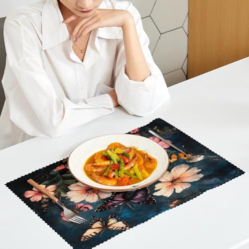 Set de table de qualité supérieure résistant à la chaleur fleurs et papillons lot de 6 - 7