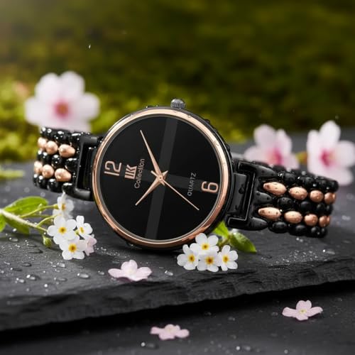 Image of IIK COLLECTION Watch for Women Round Dial |Analogue Quartz Movemnet Ladies Watch|Long Battery Life|Stainless Steel Adjustable Bracelet Chain Strap|Fancy Clasp Safety Watch for Woman