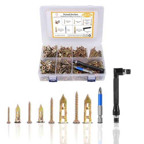 Image of Jyphorixal 420Pcs Self Drilling Drywall Anchors with Screws Kit,Zinc Plated Steel,4 Sizes Expansion Screws and 2 Sizes Wall Anchors,No Drill Dry Wall Anchors and Screws Kit