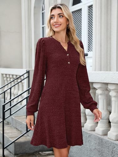 ZAFUL Womens Long Sleeve Fall Dresses with Pockets V Neck Button Casual Bodydoll Knit Sweater Dress 20254