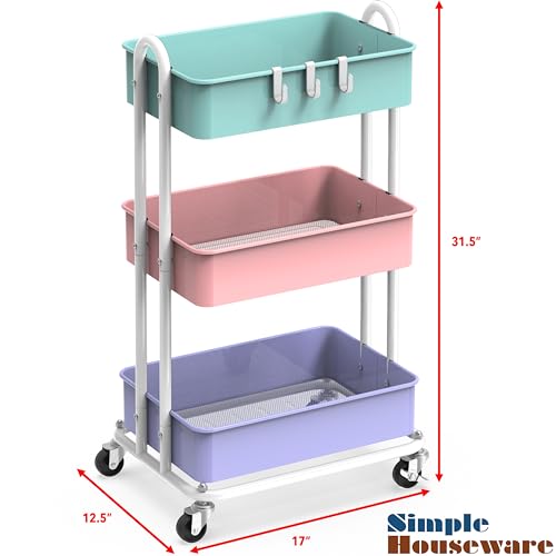 Image of Simple Houseware 3-Tier Heavy Duty Metal Utility Rolling Cart, Multicolor