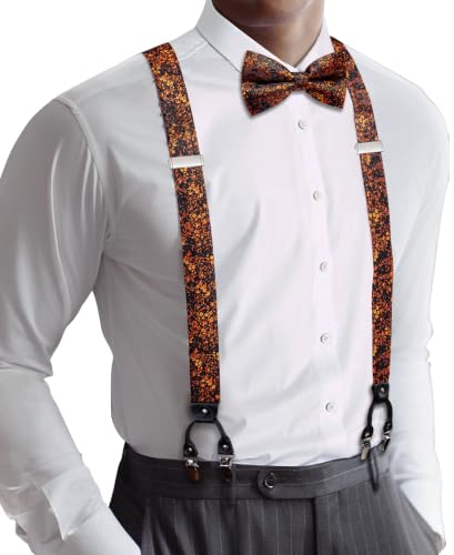 Image of YOHOWA Men Suspenders 6 Clips Strength Adjustable Y Braces Pre-Tied Bow Tie Set Formal Wedding Party