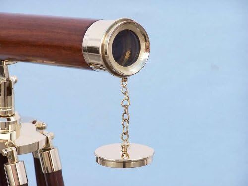 Hampton Nautical Floor Standing Brass/Wood Harbor Master Telescope, 50", Brass