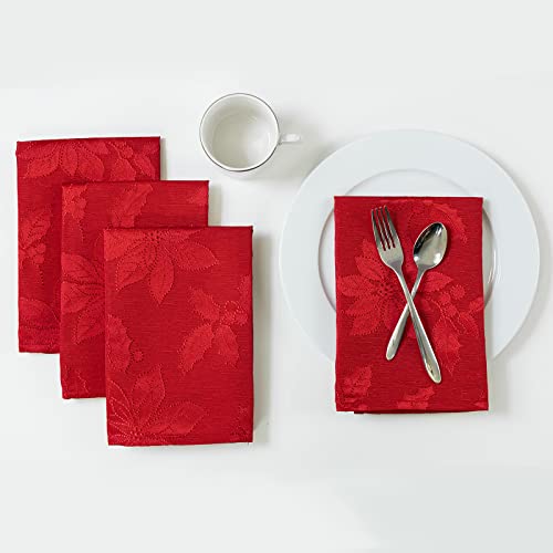 Benson Mills Poinsettia Legacy Damask Fabric Cloth Napkins for Holiday, Winter, and Christmas Tablecloths (Poinsettia Legacy Red, 18