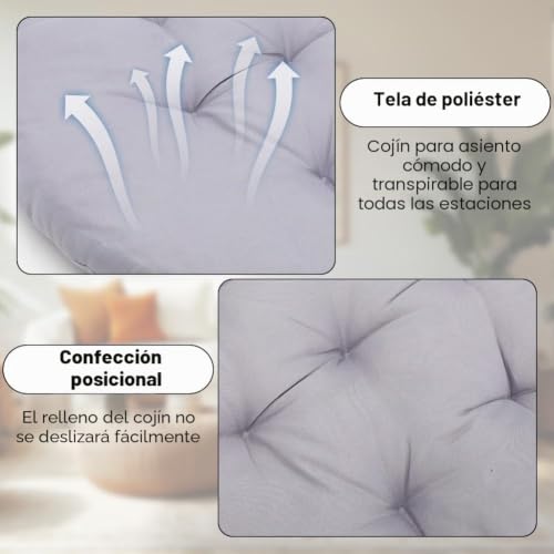 Miniatura 3 de Tutamaz Juego De 4 Cojines Para Silla Redondos, Cómodo Cojín De Asiento 40x40x3 Cm, Cojín De Suelo Redondo, Funda De Silla Para Interior Y Exterior Para Comedor, Sala De Estar, Estudio Gris Claro