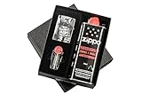 ZIPPO GESCHENKSET EINSEITIGE Gravur ZIPPO Regular Chrom Brushed Silber matt GESCHENKBOX |...