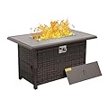 Wicker Propane Fire Pit Outdoor Fire Pit Table 60000 BTU 43 Inches Gas Fire Pit with Steel Grille Tabletop Double Fire Tube Blue Crystal Beads and Fire Pit Cover