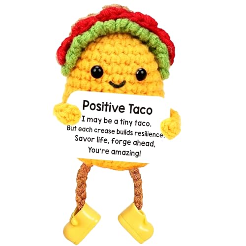 MJDYTYT Birthday Gifts for Women Men, Handmade Crochet Positive Taco-Emotional Cheer Support Gift for Graduation,Anniversary, Valentines Day, Christmas, Discharge, Home Decor (Yellow Taco)