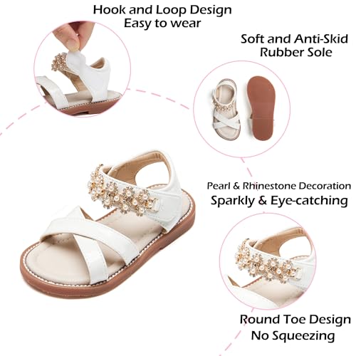 Image of PHIRAMIN Toddler Girl Sandals - Flower Girl Dress Shoes Open Toe Little Kid Flats