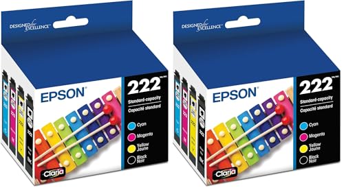 Image of Epson 222 Claria Ink Standard Capacity Black & Color Cartridge Combo Pack (T222120-BCS) Works with Workforce WF-2960,Expression XP-5200,(Pack of 2)