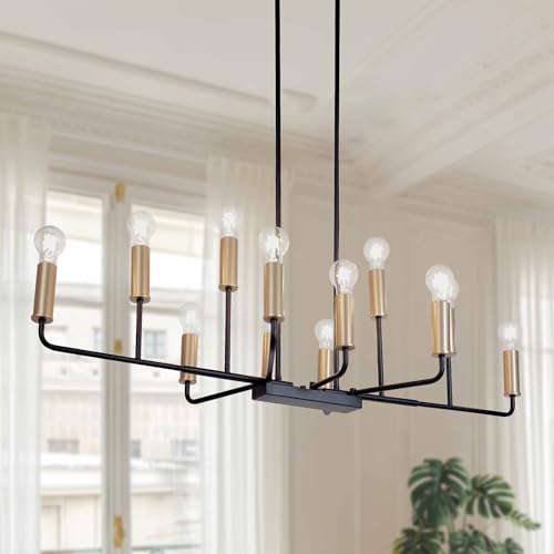 classy leaves Large Chandeliers for Dining Room, 12-Light Black Gold