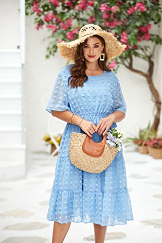 IN'VOLAND Womens Plus Size Swiss Dot Dress Chiffon Short Sleeve High Waist A Line Ruffle Tiered Babydoll Midi Dress2