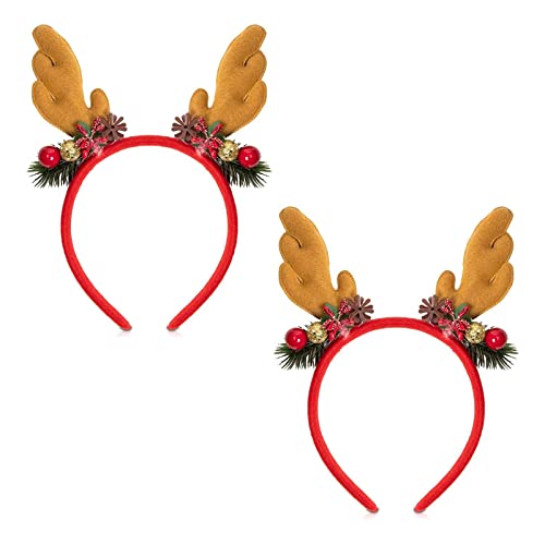 Zodaca Christmas Headbands, Reindeer Antler Accessories for Holiday Parties (2 Pack)