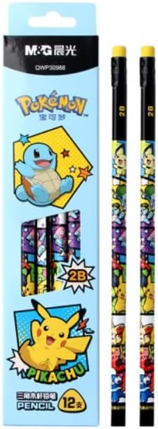 Pikachu Lápices con borrador, 2B, lápices triangulares, 12 unidades (azul)