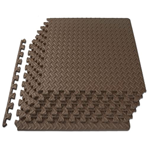 Image of ProsourceFit Puzzle Exercise Mat ½ in, EVA Interlocking Foam Floor Tiles for Home Gym, Mat for Home Workout Equipment, Floor Padding for Kids, Brown, 24 in x 24 in x ½ in, 24 Sq Ft - 6 Tiles