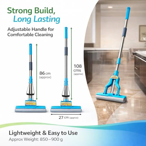 Image of ARICO PVA Sponge Mop for Floor Cleaning with 110 cm Adjustable Telescopic Stainless Steel Handle, Self-Wringing Squeeze Mop, Super Absorbent Mop for Kitchen, Bathroom & Home (ARM 111)
