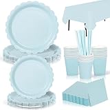 Ensemble de vaisselle bleu clair: L'ensemble de vaisselle présente une belle couleur bleu clair, ajoutant une touche sophistiquée et élégante à votre fête, il est parfait pour les anniversaires ou tout autre événement où vous souhaitez créer une atmosphère chic et élégante qui laissera une impression durable sur vos invités.