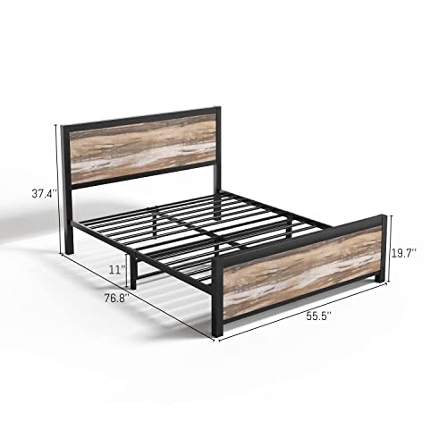 Hombck Industrial Full Platform Bed Frame With Headboard And Footboard/Full Size Bed Frame With Strong Metal Slats Support/Noise-Free/Easy Assembly/No Box Spring Needed #TOP1