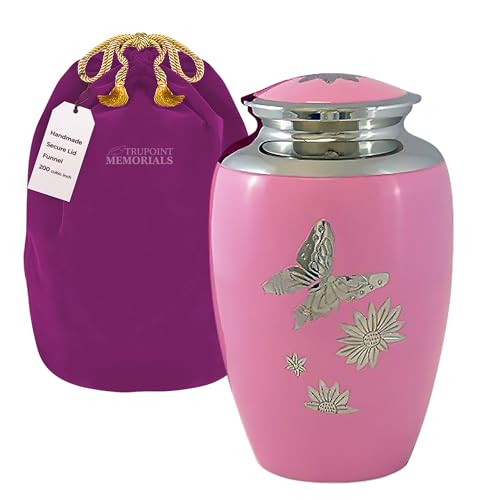 Trupoint Memorials Cremation Urns for Human Ashes Adult Female, Decorative Burial Urn for Adult Men & Women – Large, Pink Butterfly